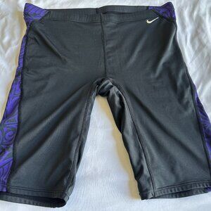 Nike Men's Black & Purple Fitted Compression Stretch Swim Suit Jammer Trunks- 34